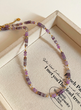 手工紫色天然石水晶串珠项链女2026新款高级感轻奢小众锁骨链颈链