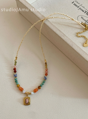 极细天然石串珠吊坠项链女款2025新款高级感轻奢小众锁骨链颈链