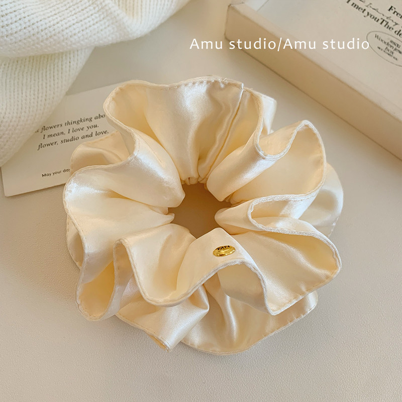 高级感缎面米色双层大肠发圈女韩系气质扎头发丸子头发绳头绳发饰,淘宝优惠券,粉丝福利购,淘宝优惠卷