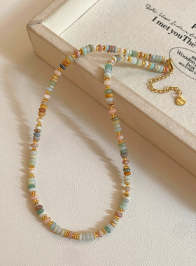 彩色多巴胺天然石串珠项链女款2026新款高级感轻奢小众锁骨链颈链
