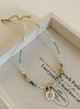 绿松石小米珠串珠项链配饰女款2025新款高级感轻奢小众锁骨链颈链