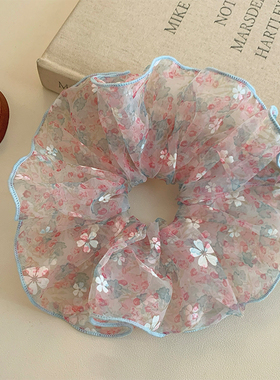 夏季甜美碎花网纱大号大肠发圈女扎头发丸子头发绳侧马尾头绳皮筋
