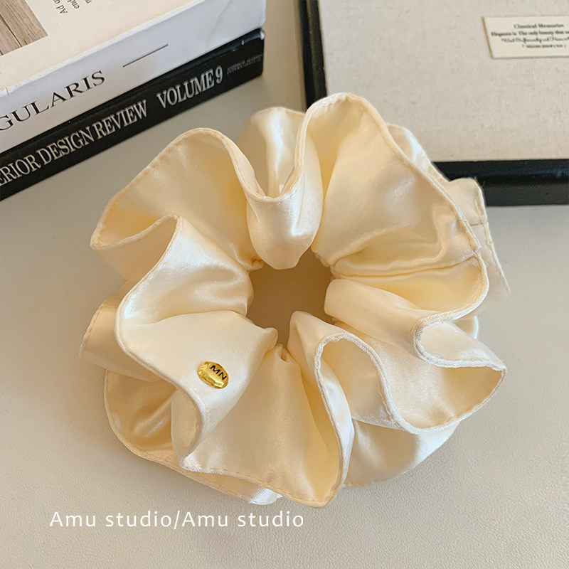 高级感缎面米色双层大肠发圈女韩系气质扎头发丸子头发绳头绳发饰,淘宝优惠券,粉丝福利购,淘宝优惠卷