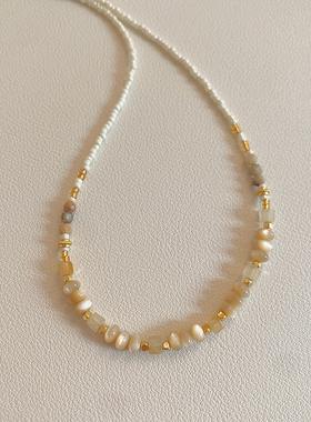 设计感小众小米珠天然石串珠项链女2026新款高级感轻奢锁骨链颈链