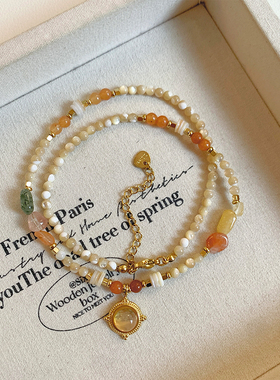 高级感轻奢小众设计感天然石串珠吊坠项链女款2026新款锁骨链颈链