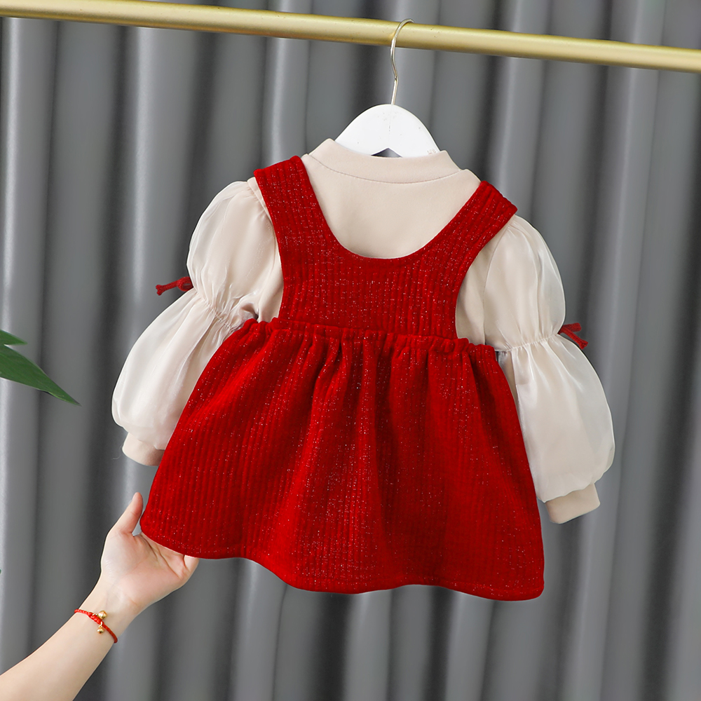 女孩冬季韩版1连衣裙儿童秋冬加绒加厚公主裙2-4岁女宝宝时髦套装-图1