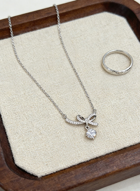 S925纯银蝴蝶结镶钻锁骨链女