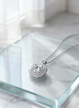 小方糖D色莫桑钻纯银项链女款