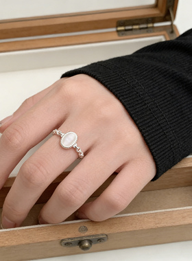 复古白玛瑙&多层缠绕纯银戒指