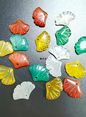 天然石双面雕刻银杏叶粉玛瑙