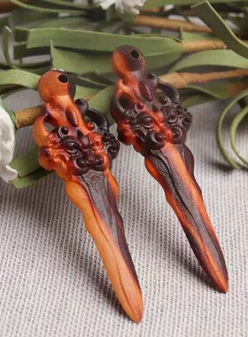 桃木雕睚眦剑挂件 中式复古钥匙扣 汽车手机挂饰 木质工艺品