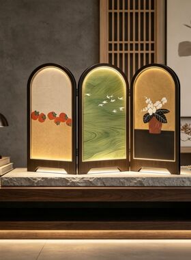 新中式绿色飞鸟屏风桌面摆件玄关柜茶桌家居装饰品客厅摆画礼品