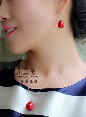 本命年红色宝石水滴吊坠项链吉祥礼物新娘伴娘装网红大气百搭首饰