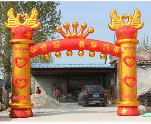 婚庆拱门新款结婚充气彩虹门开业气模6/8米金色皇冠凯旋门庆典 - 图0