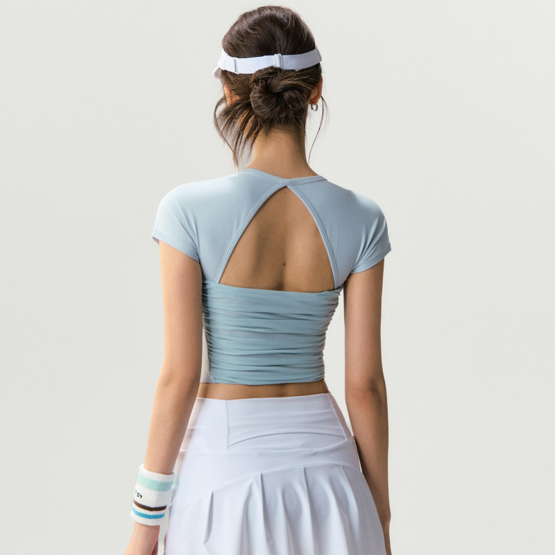 网纱美背瑜伽服上衣女带胸垫防震速干普拉提训练跑步运动健身短袖,淘宝优惠券,粉丝福利购,淘宝优惠卷