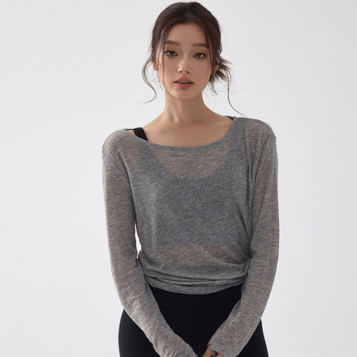 运动长袖罩衫女秋季普拉提训练服轻薄透气宽松瑜伽健身服速干上衣 - 图1