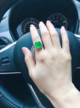 925银戒指翡翠镶钻男女祖母绿