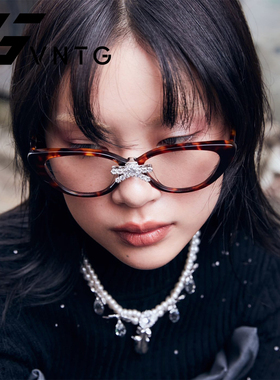 VNTG蝶形全框小众设计镶钻蝴蝶结ins风平光镜近视框架眼镜防蓝光