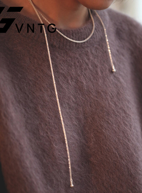 VINTAGETASTE 简约流苏银色长项链choker叠戴小众金属ins风高级感