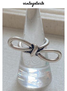 VINTAGETASTE 日韩甜酷少女风格ins风蝴蝶结交叉开口型做旧戒指