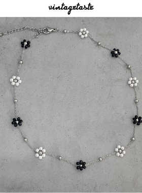 VINTAGETASTE 彩色花朵叠戴ins风串珠小众链条y2k颈链项链choker