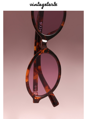 VINTAGETASTE 玳瑁框紫粉片墨镜椭圆形可爱复古风ins风太阳眼镜