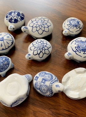 景德镇陶瓷鱼缸水池造景 花盆装饰 水面漂浮鱼水中陶瓷乌龟新中式