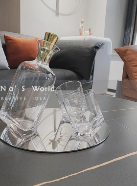 透明金边酒杯欧式风样板间托盘