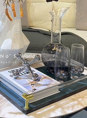 轻奢风玻璃酒杯软装饰品组合折