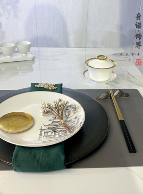 新中式风样板房间黑白山水摆件