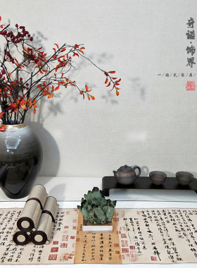 新中式风陶瓷桌面组合石狮子摆件