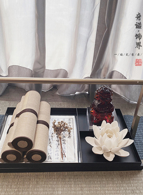 中式石狮小船摆件房间软装工艺品