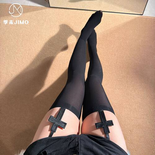 辣妹日记CL哥特风十字架暗黑系吊带袜薄款朋克性感过膝袜y2K千禧 - 图1