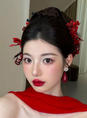 复古港风美人年代感网红水滴酒红树脂耳环博主同款耳饰女红色