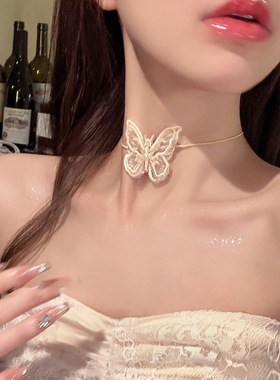 冷淡风立体蝴蝶项链小众设计感choker项圈女颈带潮网红超仙锁骨链