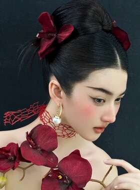 新款新中式超仙蝴蝶兰花朵头饰发夹头花仿真侧边夹敬酒服新娘大气