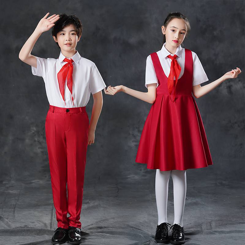 国庆节服装儿童红色主题朗诵合唱服演出服爱国学生闪闪红星表演服