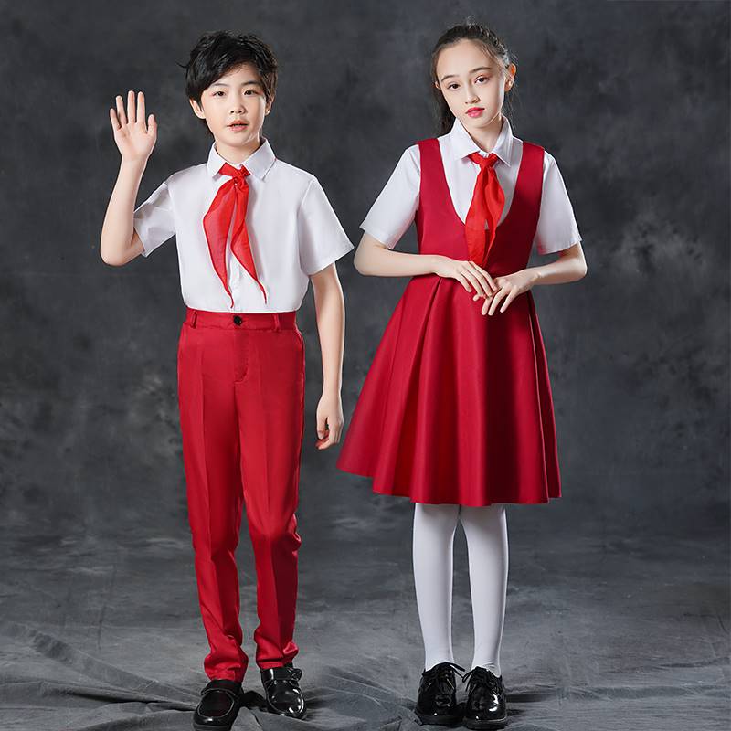国庆节服装儿童红色主题朗诵合唱服演出服爱国学生闪闪红星表演服
