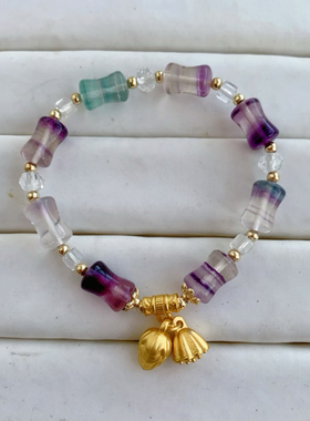 天然萤石竹节手链女设计民族风时尚清新上手显白简约百搭手串094