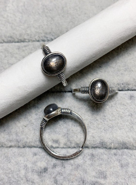 天然黑骨干戒指男女S925纯银复古