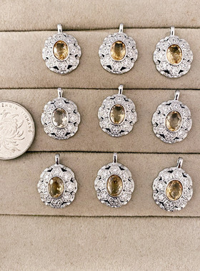 巴西天然黄水晶吊坠女简约镶嵌