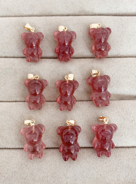 天然草莓晶小熊吊坠女