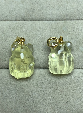 天然黄水晶九尾狐狸吊坠小熊