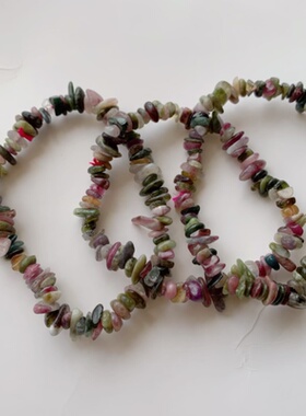 天然彩碧玺碎石手链弹力皮筋手串波西米亚风简约时尚水晶饰品