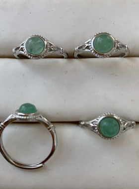 天然东陵玉戒指女白铜托开口简约圆形时尚百搭水晶饰品礼物