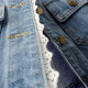 ເສື້ອຢືດ denim lace ສັ້ນຂອງແມ່ຍິງຄໍຮອບ