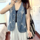 ເສື້ອຢືດ denim ດອກ embroidered ວ່າງຂອງແມ່ຍິງ