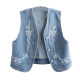 ເສື້ອຢືດ denim ດອກ embroidered ວ່າງຂອງແມ່ຍິງ