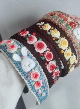 手工毛线编织制作DIY花朵蝴蝶结可爱小兔子刺绣发箍成品