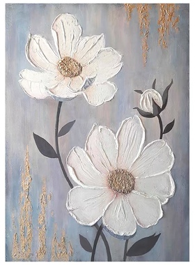 现代轻奢高级感装饰画抽象白色花卉肌理手绘油画玄关餐厅立体挂画
